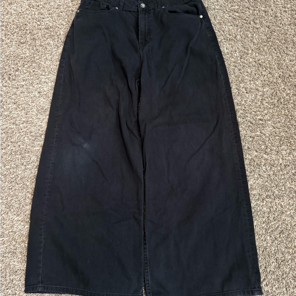 Wide-Leg Black Denim Jeans